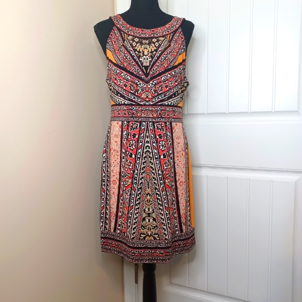 Hale Bob Denise Y2K Stretch Jersey Mini Dress Sz Med Southwestern Aztec Mosaic - Picture 3 of 13